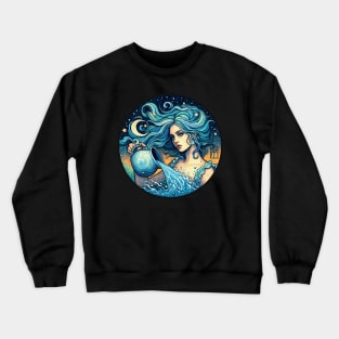 ZODIAC Aquarius - Astrological AQUARIUS - AQUARIUS - ZODIAC sign - Van Gogh style - 13 Crewneck Sweatshirt